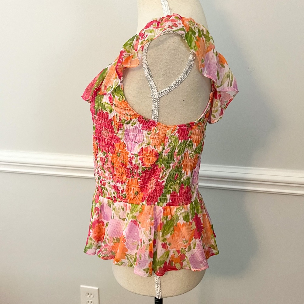 LC Lauren Conrad Smocked Peplum Top, Floral Print - Picture 10 of 12
